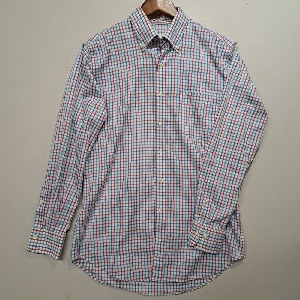 Peter Millar Nanoluxe Shirt Mens Blue Red White Check Cotton Medium
